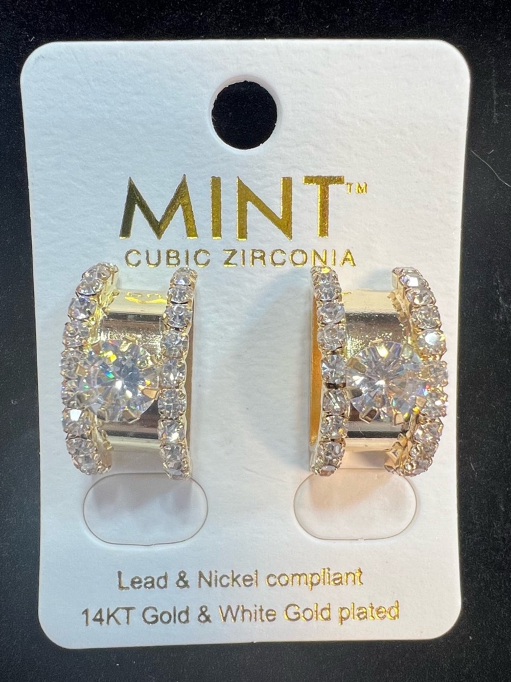 Cubic Zirconia Earrings Stud Mock Cuff Link NEW